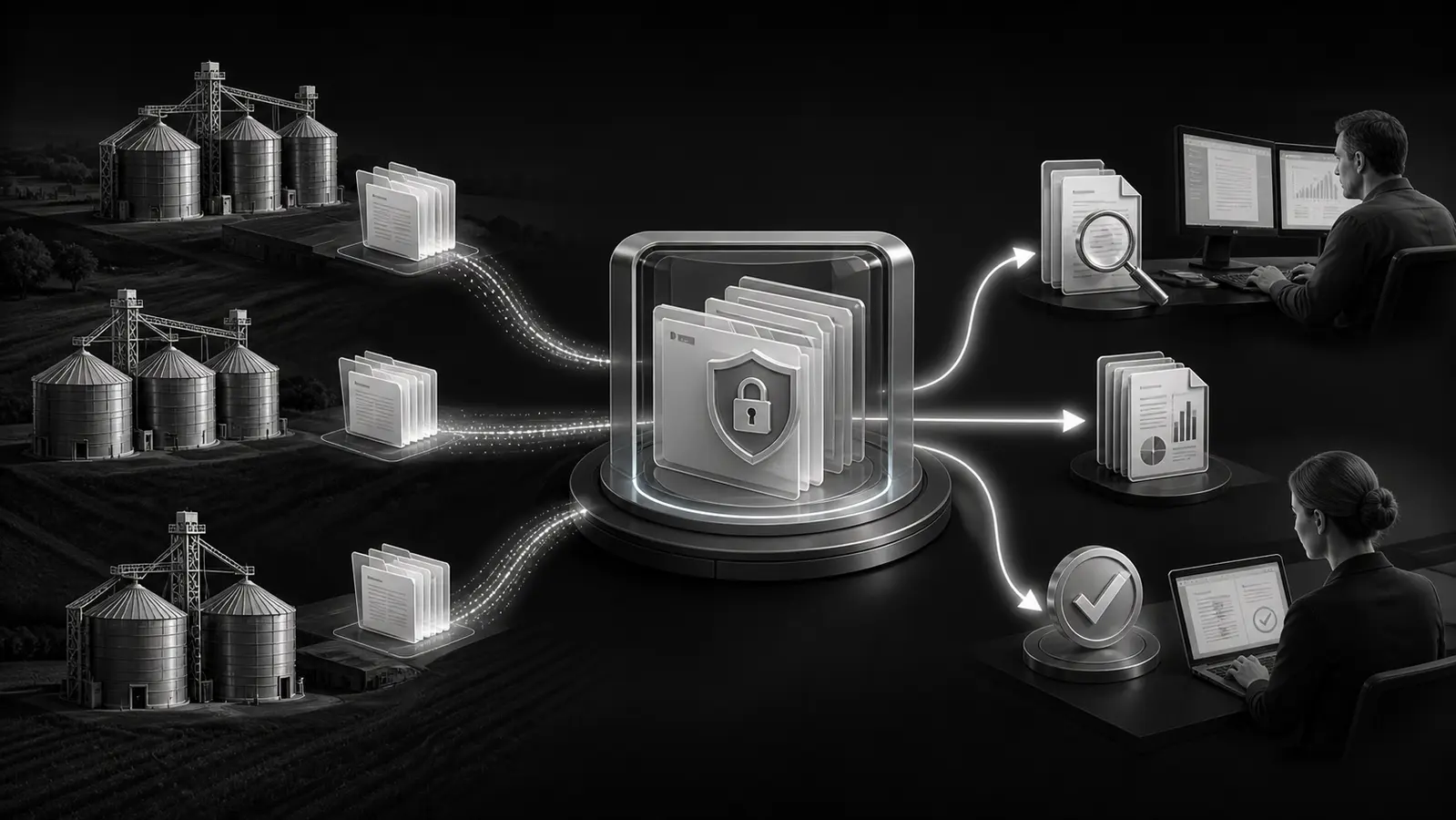 Agricultural storage partners sending documents through a secure review workflow